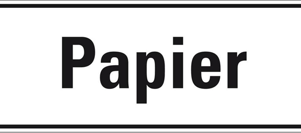 Hinweisschild Papier, weiß/schwarz, Folie, selbstklebend, 297x105mm