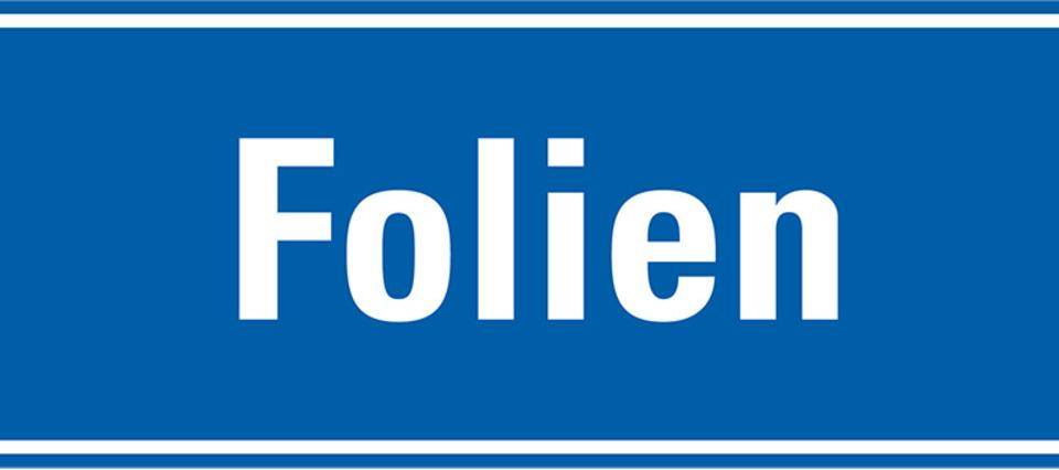 Hinweisschild Folien, blau/weiß, Folie, selbstklebend, 297x105mm
