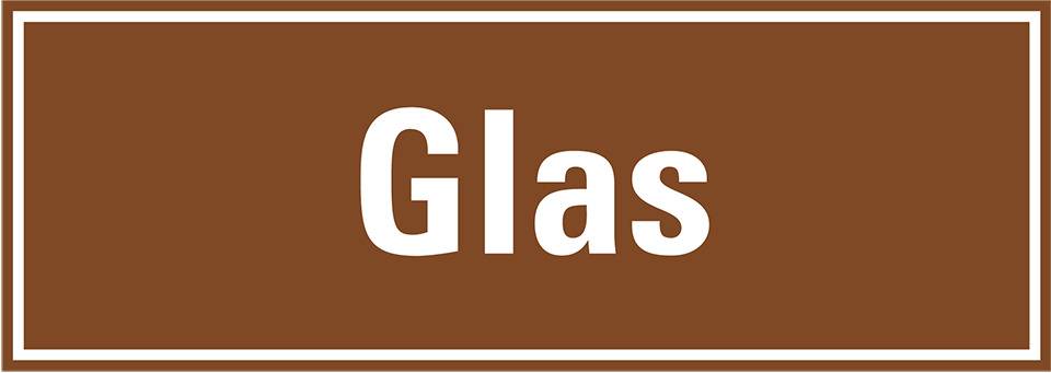 Hinweisschild Glas, braun/weiß, Folie, selbstklebend, 297x105mm