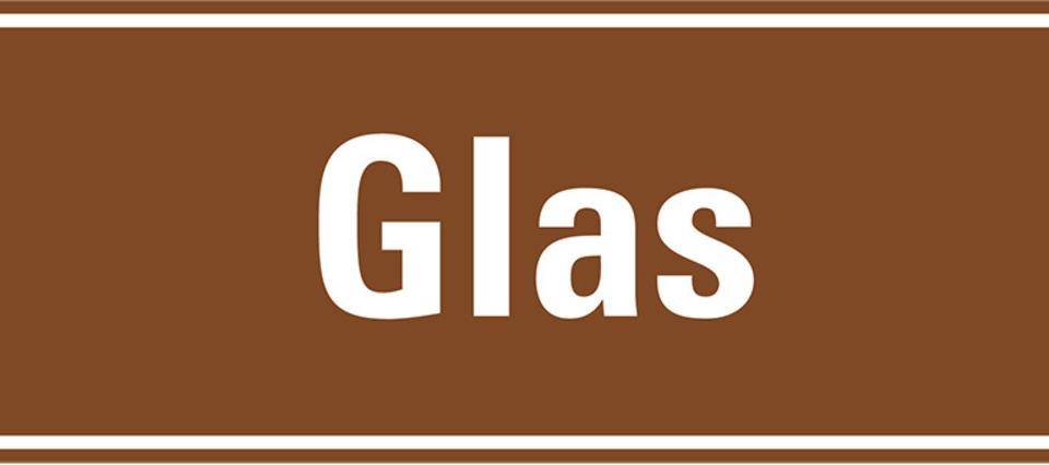 Hinweisschild Glas, braun/weiß, Folie, selbstklebend, 297x105mm