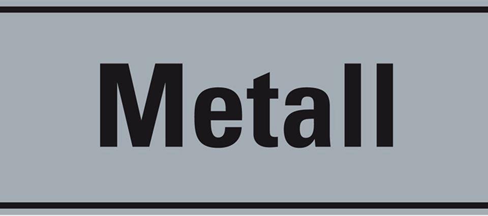 Hinweisschild Metall, grau/schwarz, Folie, selbstklebend, 297x105mm
