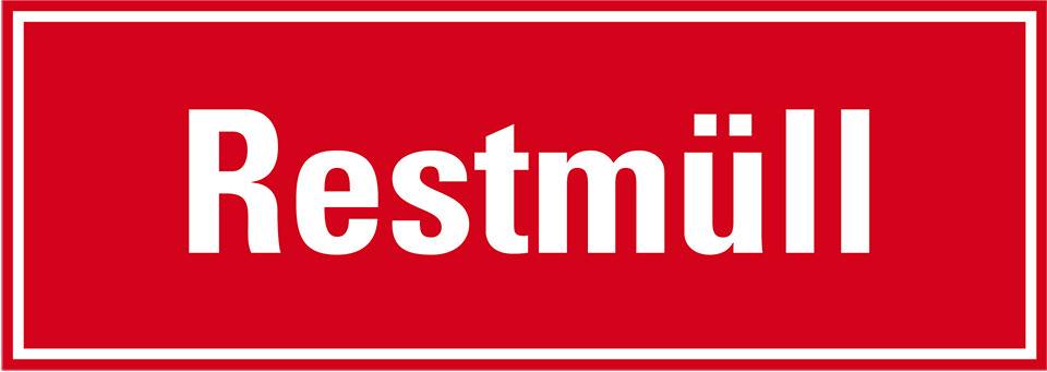 Hinweisschild Restmüll, rot/weiß, Folie selbstklebend, 297x105mm