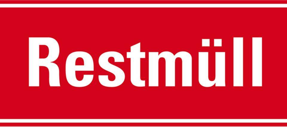 Hinweisschild Restmüll, rot/weiß, Folie selbstklebend, 297x105mm