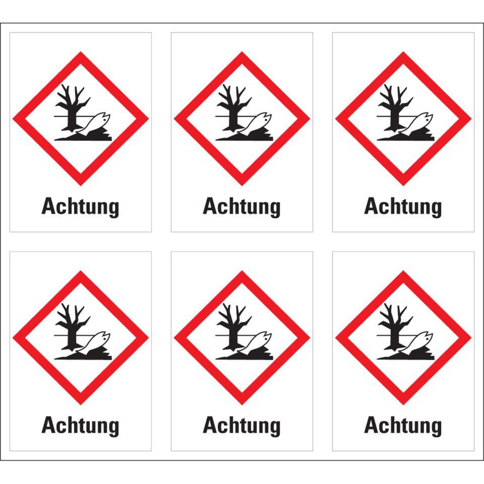 Gefahrensymbol Umwelt GHS 09, Achtung, Folie, 37x52mm, 6/Bogen, GHS-Verordnung