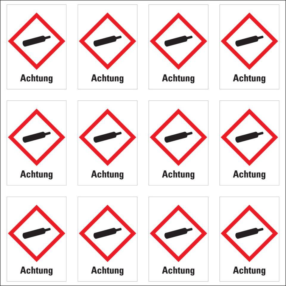Gefahrensymbol Gasflasche GHS 04, Achtung, Folie, 26x37mm, 12/Bogen, GHS-Verordnung