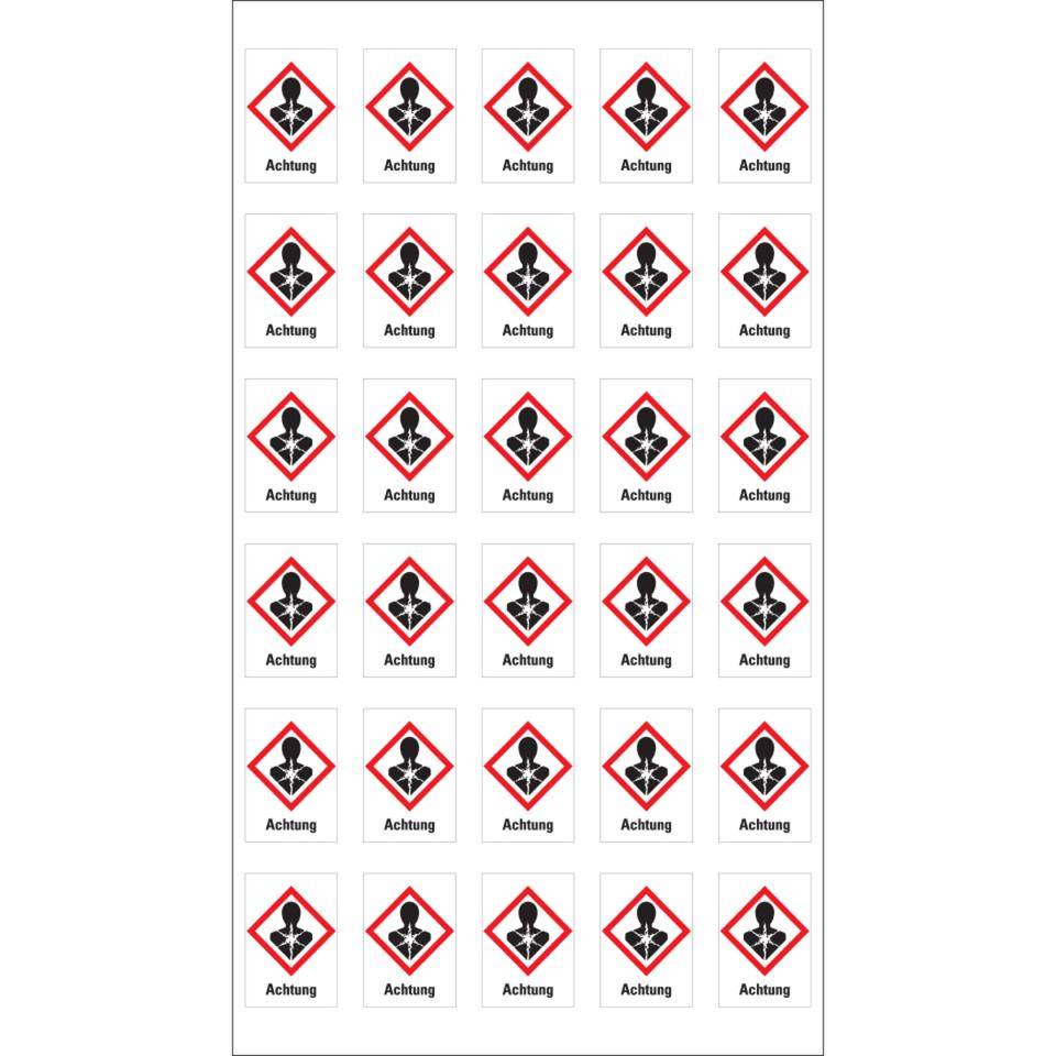Gefahrensymbol Gesundheitsgefahr GHS 08, Achtung, Folie, 18x26mm, 30/Bogen, GHS-Verordnung