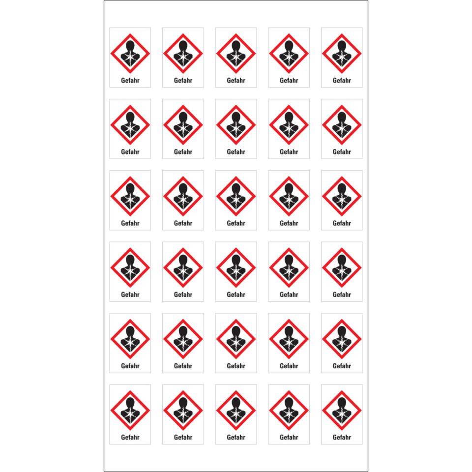 Gefahrensymbol Gesundheitsgefahr GHS 08, Gefahr, Folie, 18x26mm,30/Bogen, GHS-Verordnung