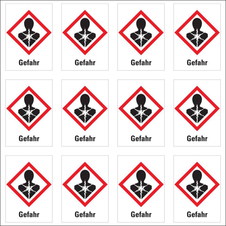 Gefahrensymbol Gesundheitsgefahr GHS 08, Gefahr, Folie, 26x37mm,12/Bogen, GHS-Verordnung