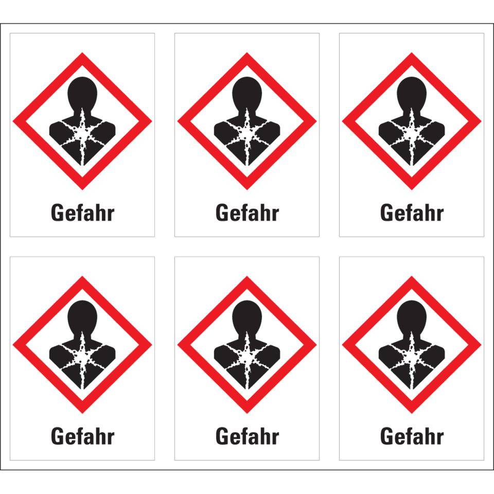 Gefahrensymbol Gesundheitsgefahr GHS 08, Gefahr, Folie, 37x52mm,6/Bogen, GHS-Verordnung