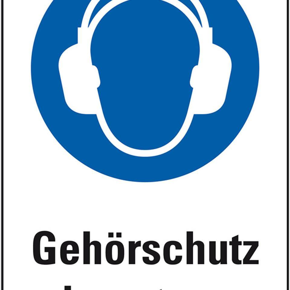 Gebots-Kombischild Gehörschutz benutzen, Folie, selbstklebend, 200x300mm, ASR A1.3, DIN EN ISO 7010 M003