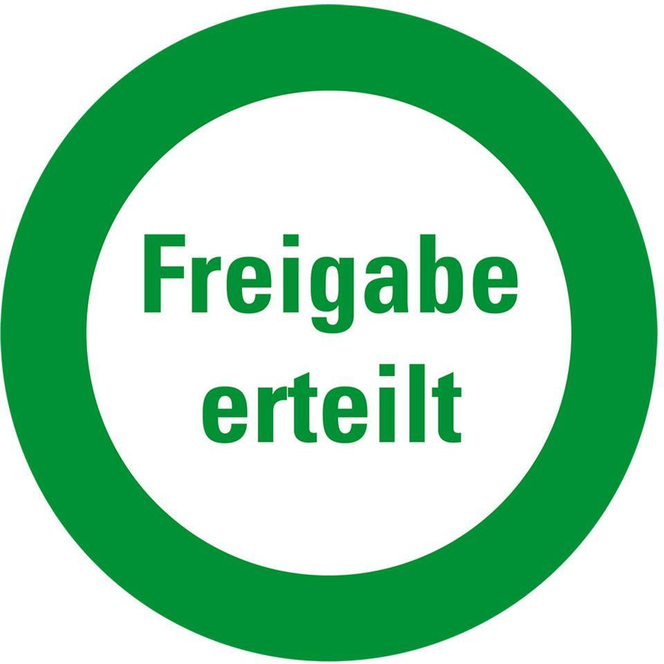 Infoplakette Freigabe erteilt, Dokumentenfolie, selbstklebend, Ø30mm, 18/Bogen