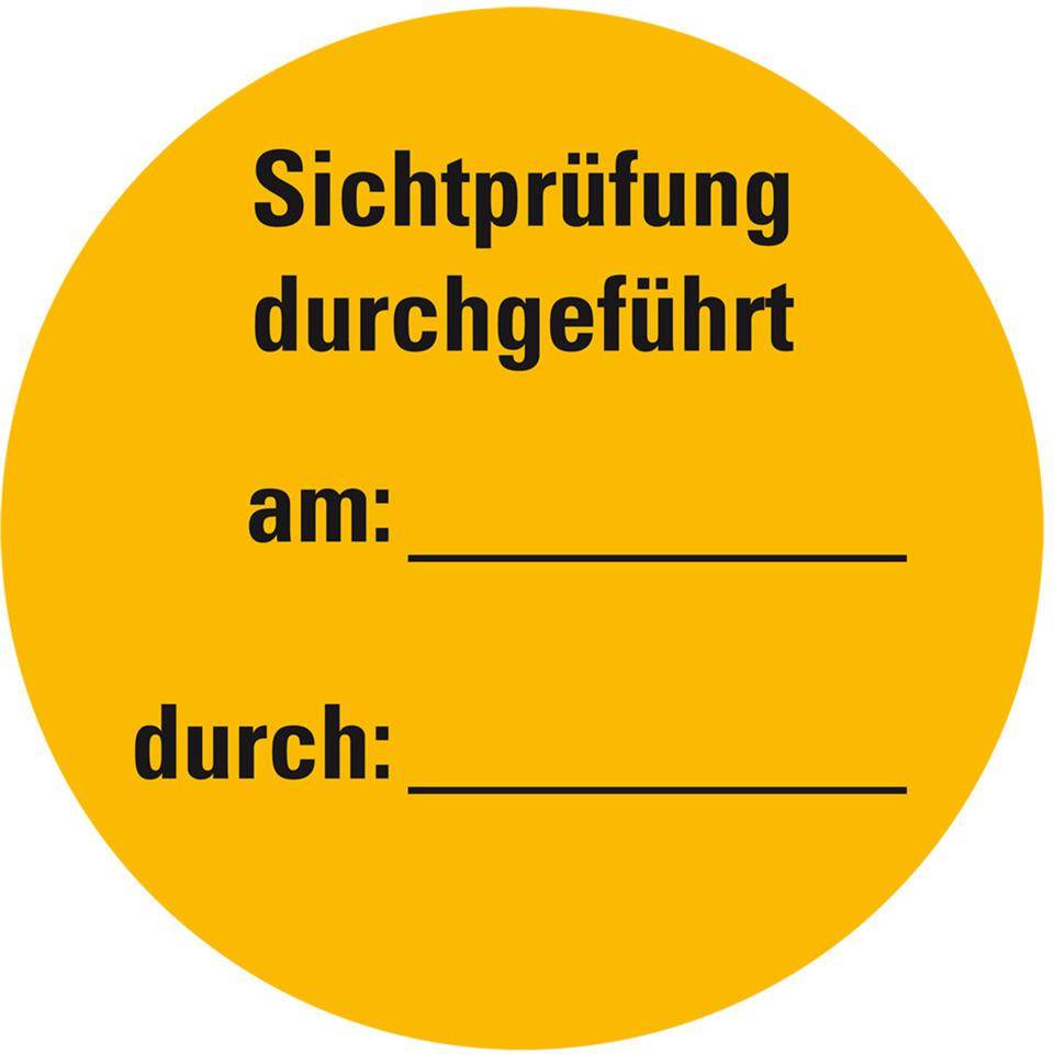 Plakette Sichtprüfung durchgeführt..., gelb, Dokumentenfolie, Ø 30mm, 18/Bogen