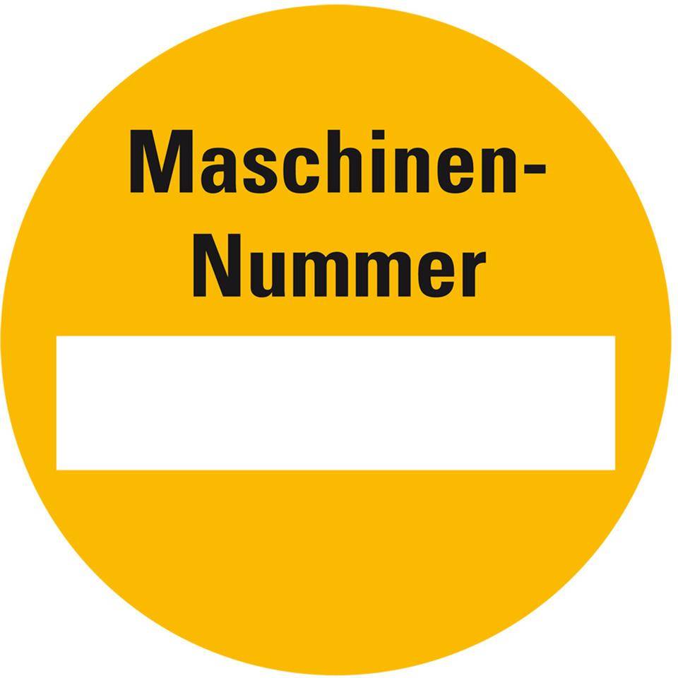 Plakette Maschinen-Nummer, gelb/schwarz, Dokumentenfolie, selbstklebend, Ø 30mm, 18/Bogen