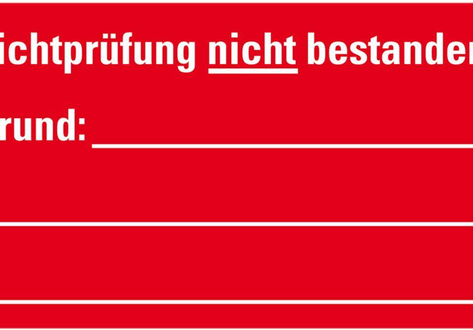 Prüfplakette Sichtprüfung nicht bestanden, Grund, rot/weiß, Dokumentenfolie, 45x25mm, 12/Bogen