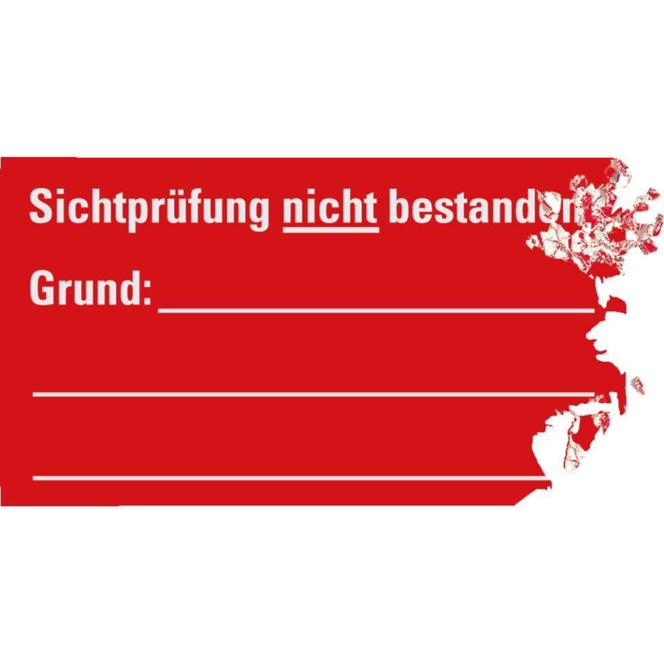 Prüfplakette Sichtprüfung nicht bestanden, Grund, rot/weiß, Dokumentenfolie, 45x25mm, 12/Bogen