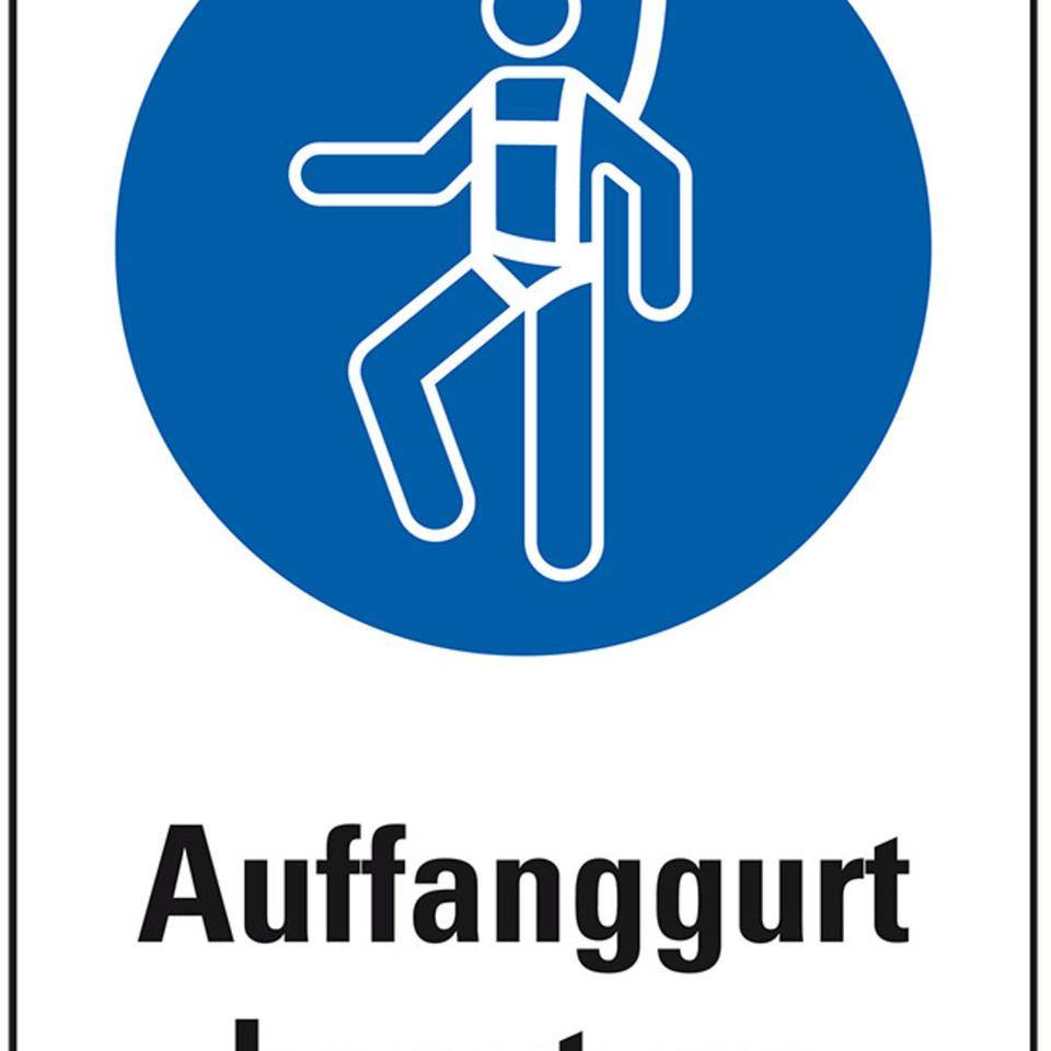 Gebots-Kombischild Auffanggurt benutzen, Kunststoff, 200x300mm, ASR A1.3, DIN EN ISO 7010 M018