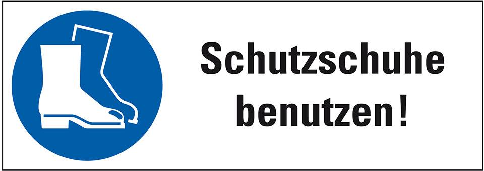 Gebots-Kombischild Schutzschuhe benutzen, Folie, selbstklebend, 210x74mm