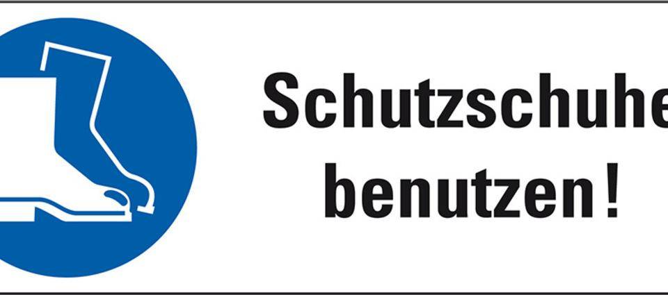 Gebots-Kombischild Schutzschuhe benutzen, Folie, selbstklebend, 210x74mm