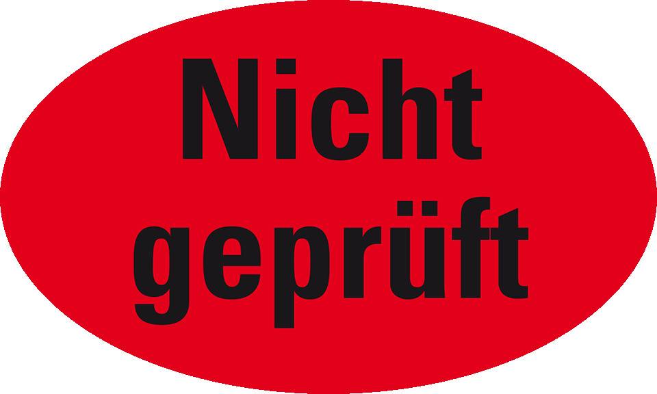 Organisationsetikett N.geprüft, oval, rot, Haftpapier, ablösbar, 90x53mm, 500/Rolle
