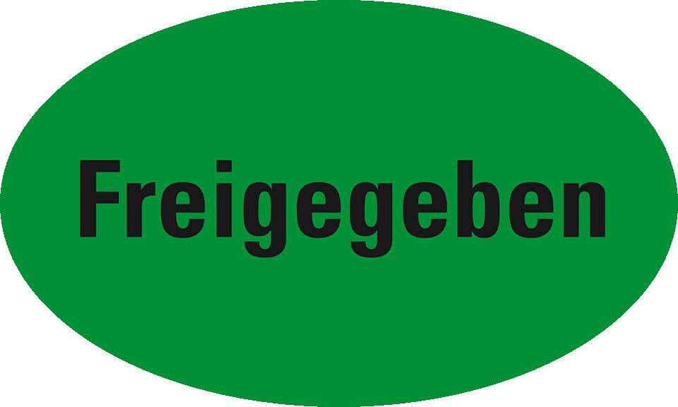 Organisationsetikett Freigegeben, oval, grün, Haftpapier, ablösbar, 90x53mm, 500/Rolle