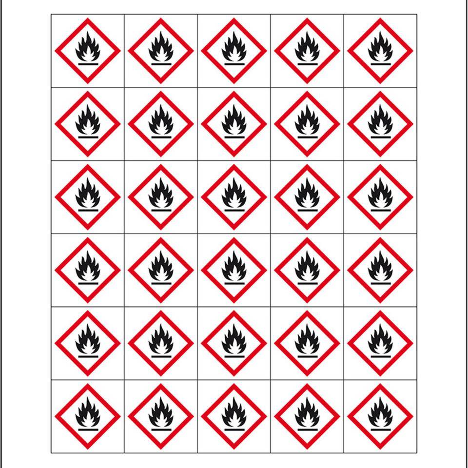 Minisymbol GHS 02 Entzündbare Stoffe, Folie, selbstklebend, 20x20mm, 30/Bogen