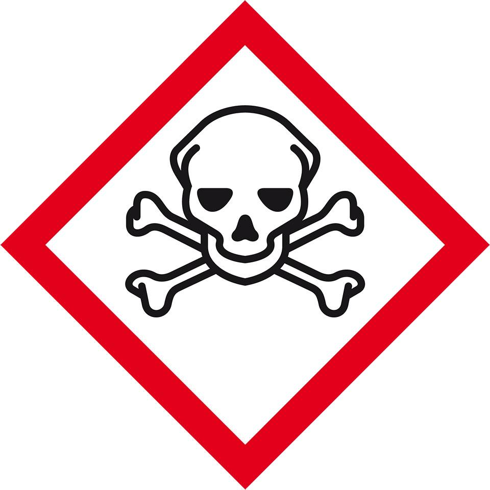 Gefahrensymbol Totenkopf mit gekreuzten Knochen GHS 06, Folie, selbstklebend, 18x18mm, 8/Bogen, GHS-Verordnung