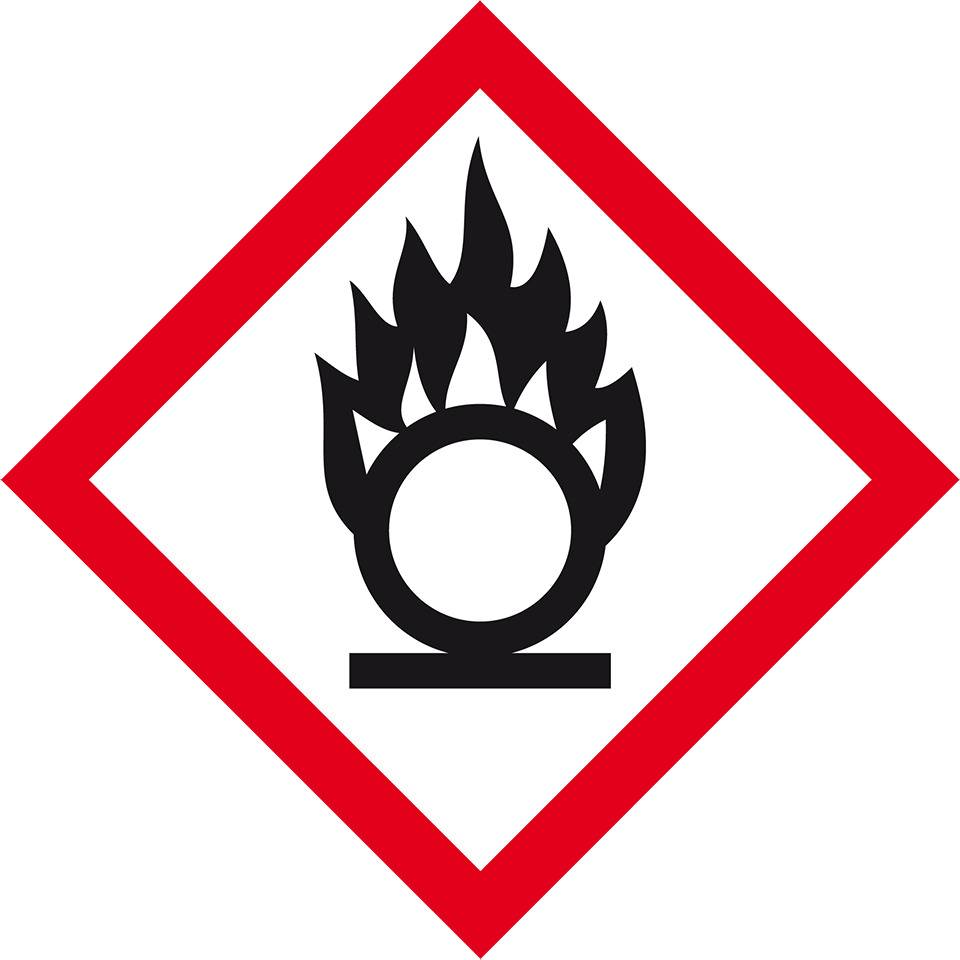 Gefahrensymbol Flamme über Kreis GHS 03, Folie, selbstklebend, 52x52mm, 500/Rolle, GHS-Verordnung