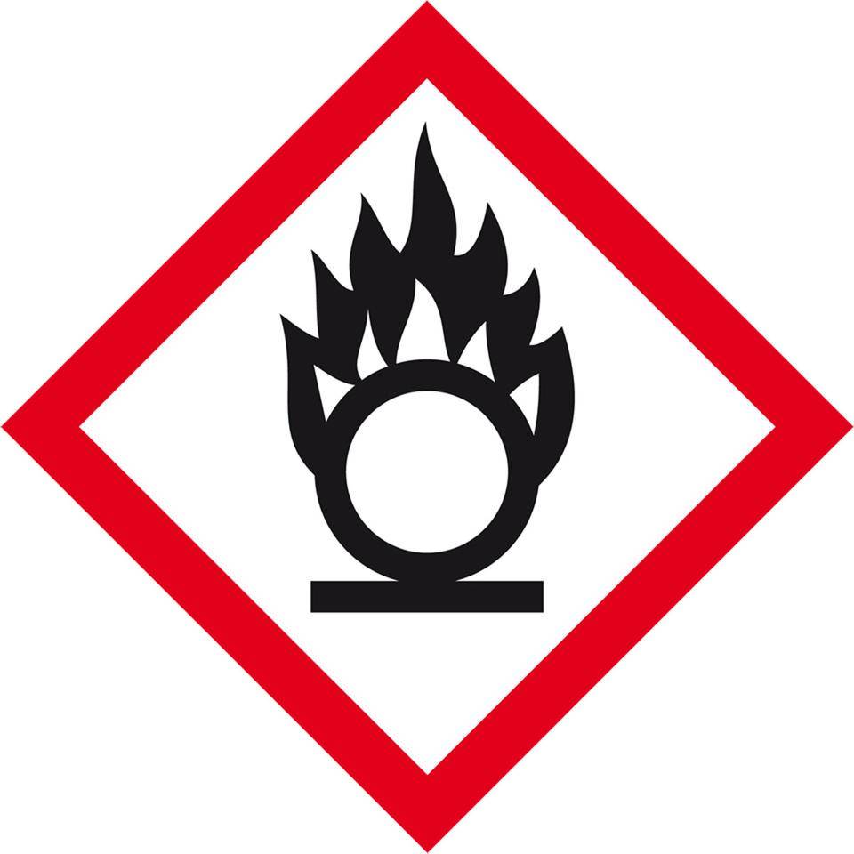 Gefahrensymbol Flamme über Kreis GHS 03, Folie, selbstklebend, 52x52mm, 5/Bogen, GHS-Verordnung