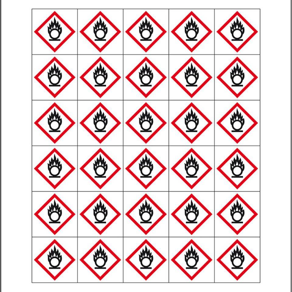 Minisymbol GHS 03 Entzündende Stoffe, Folie, selbstklebend, 20x20mm, 30/Bogen