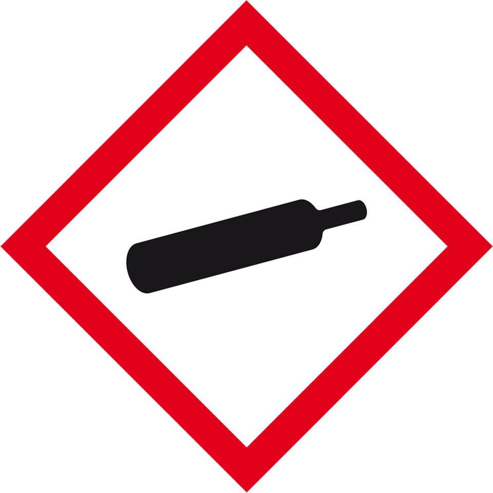 Gefahrensymbol Gasflasche GHS 04, Folie, selbstklebend, 105x105mm, 2/Bogen, GHS-Verordnung