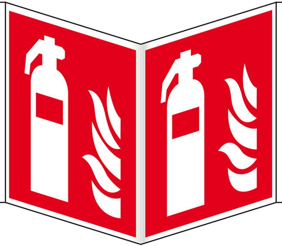 Brandschutz-Nasenschild Feuerlöscher, Kunststoff, 200x200mm, ASRA1.3, DIN EN ISO 7010 F001