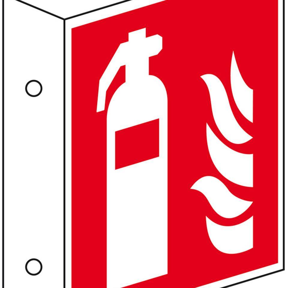 Brandschutz-Fahnenschild Feuerlöscher, Kunststoff, 300x300mm, ASR A1.3, DIN EN ISO 7010 F001