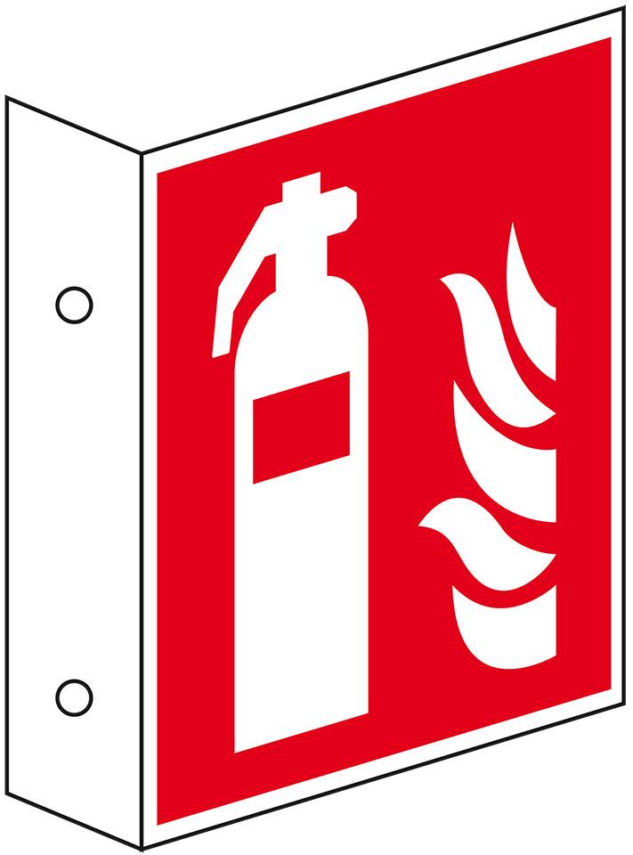 Brandschutz-Fahnenschild Feuerlöscher, Kunststoff, 300x300mm, ASR A1.3, DIN EN ISO 7010 F001