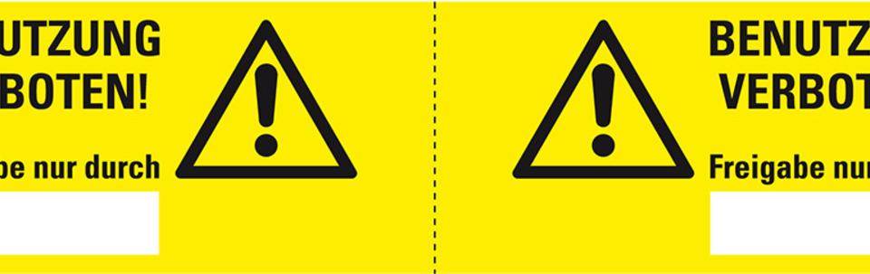 Steckerkennzeichnung Benutzung verboten, gelb/schwarz, Folie, 120x30mm, 3/Bogen