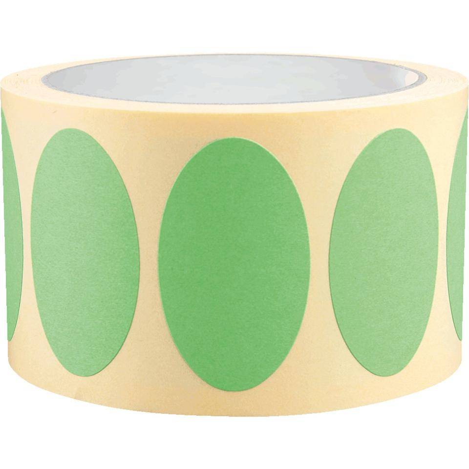 Etikett, beschriftbar, oval, grün, Haftpapier, ablösbar, 90x53mm, 500/Rolle