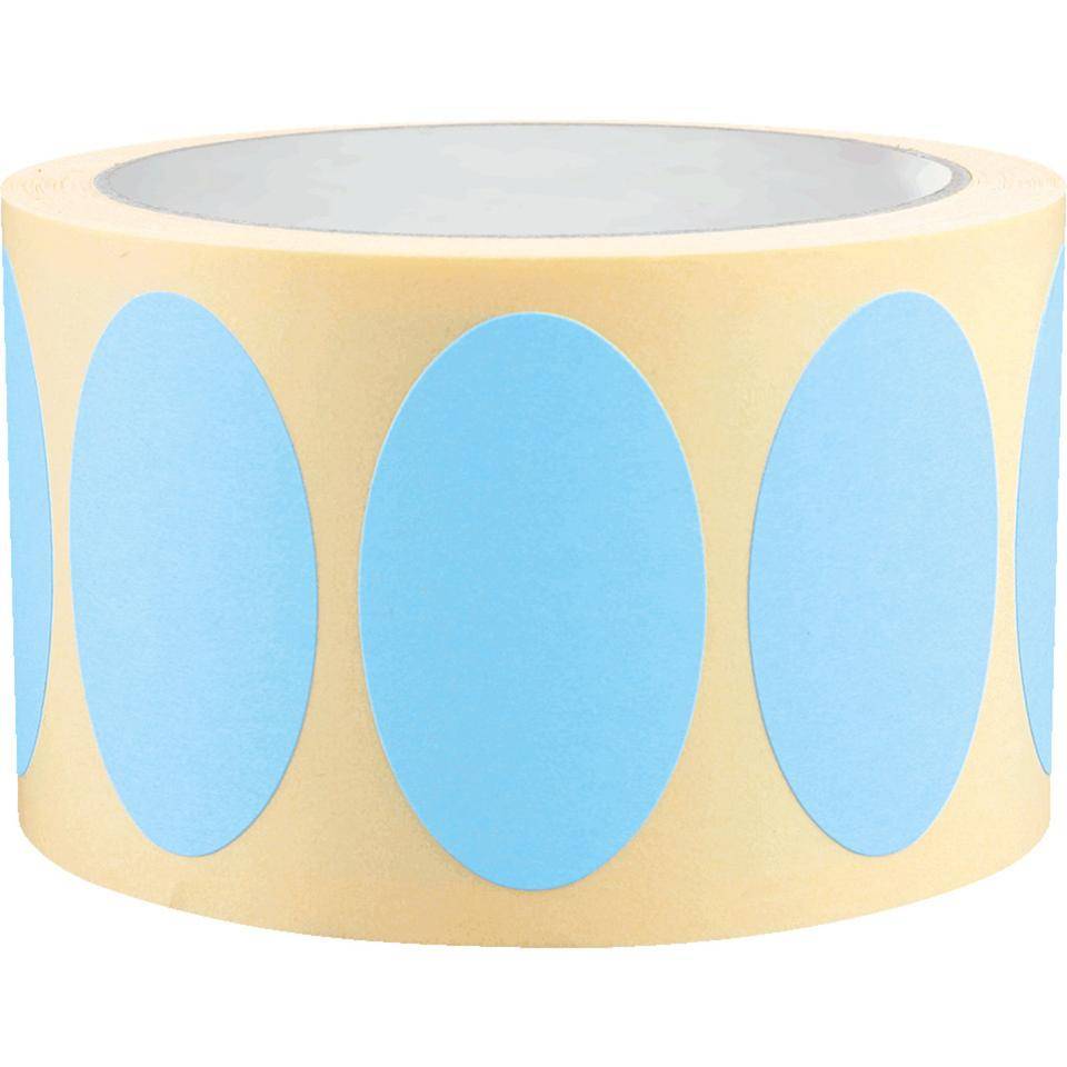 Etikett, beschriftbar, oval, hellblau, Haftpapier, ablösbar, 90x53mm, 500/Rolle
