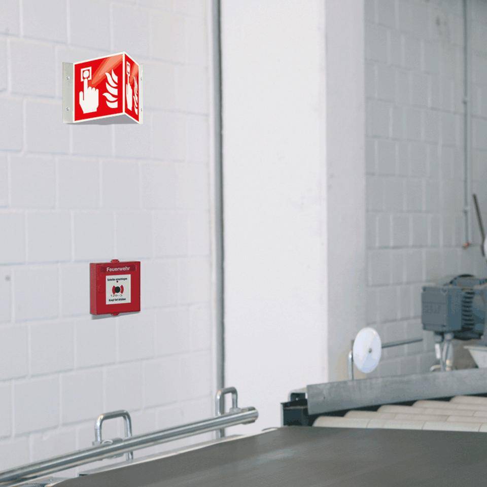 Brandschutz-Nasenschild Brandmelder, Kunststoff, 200x200mm, ASR A1.3, DIN EN ISO 7010 F005