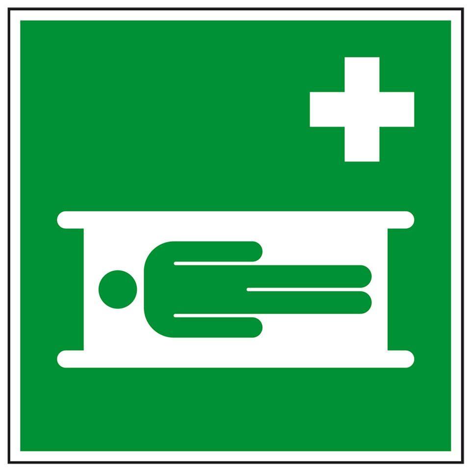 Rettungszeichen Krankentrage, Folie, selbstklebend, 200x200mm, ASR A1.3, DIN EN ISO 7010 E013