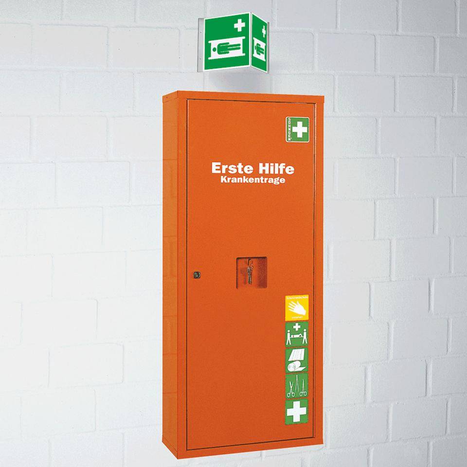 Rettungs-Nasenschild Krankentrage, Kunststoff, 200x200mm, ASR A1.3, DIN EN ISO 7010 E013