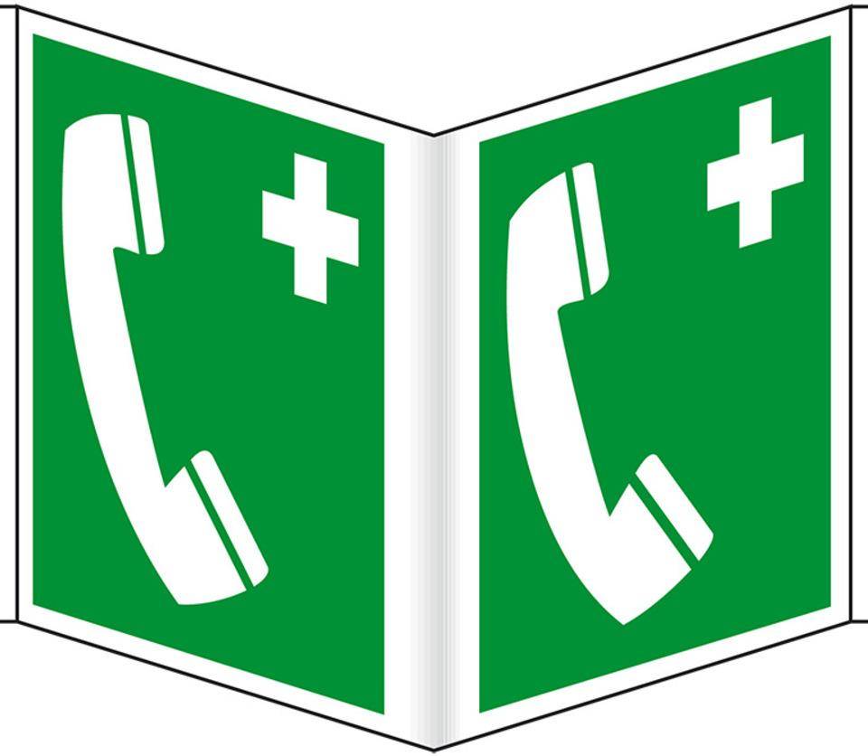 Rettungs-Nasenschild Notruftelefon, Kunststoff, 200x200mm, ASR A1.3, DIN EN ISO 7010 E004