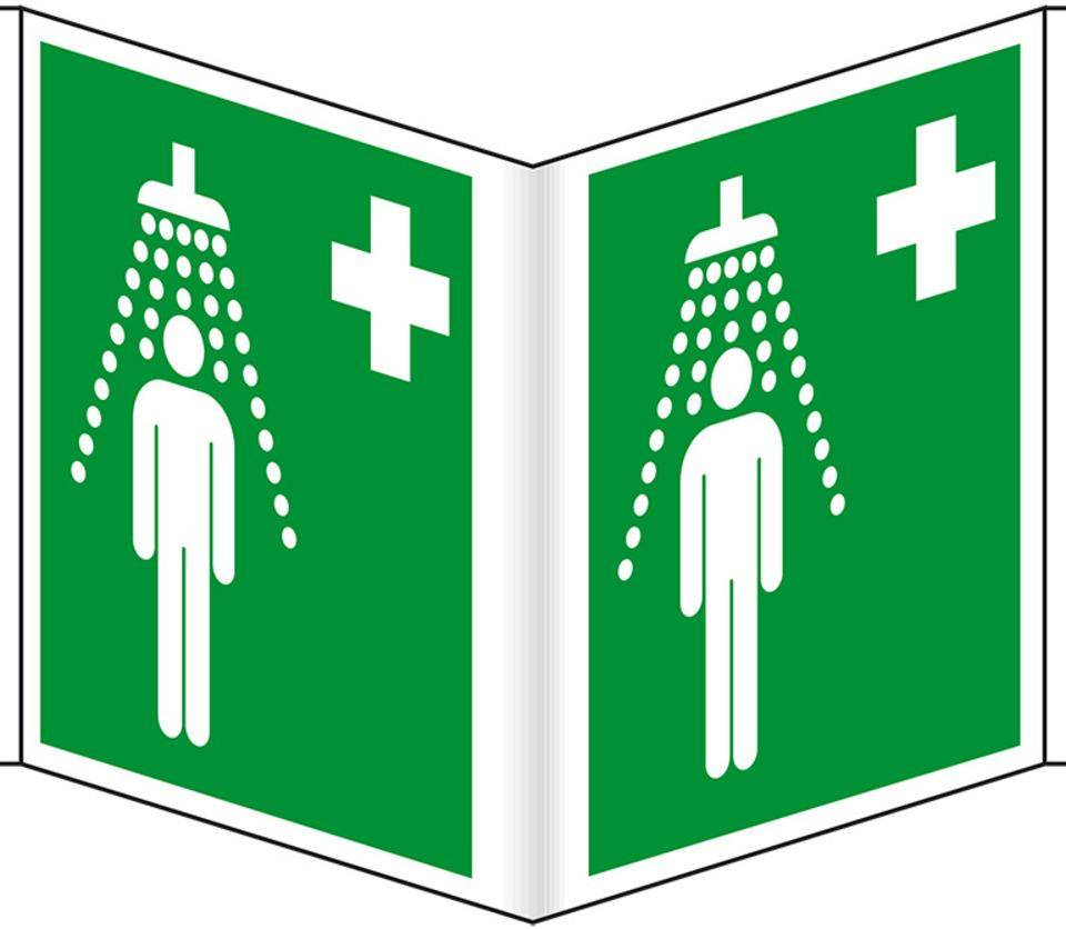 Rettungs-Nasenschild Notdusche, Kunststoff, 200x200mm, ASR A1.3,DIN EN ISO 7010 E012