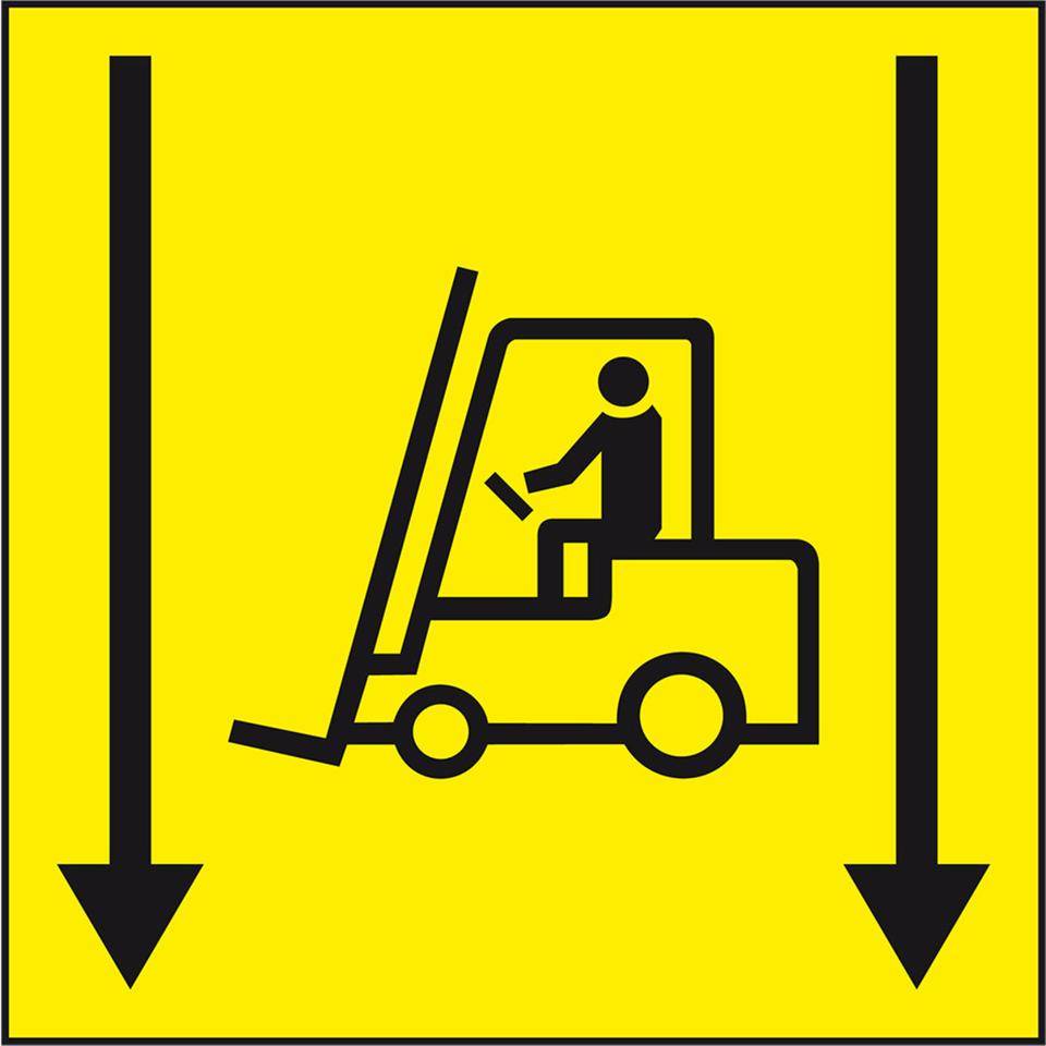 Hinweisschild Flurförderzeuge hier ansetzen, praxisbewährt, Folie, 100x100mm