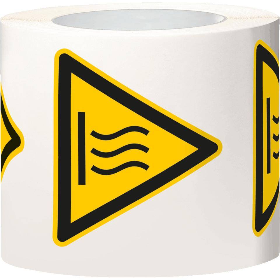 Warnschild Warnung vor heißer Oberfläche, Folie, SL100mm, 500/Rolle, ASR A1.3, DIN EN ISO 7010 W017