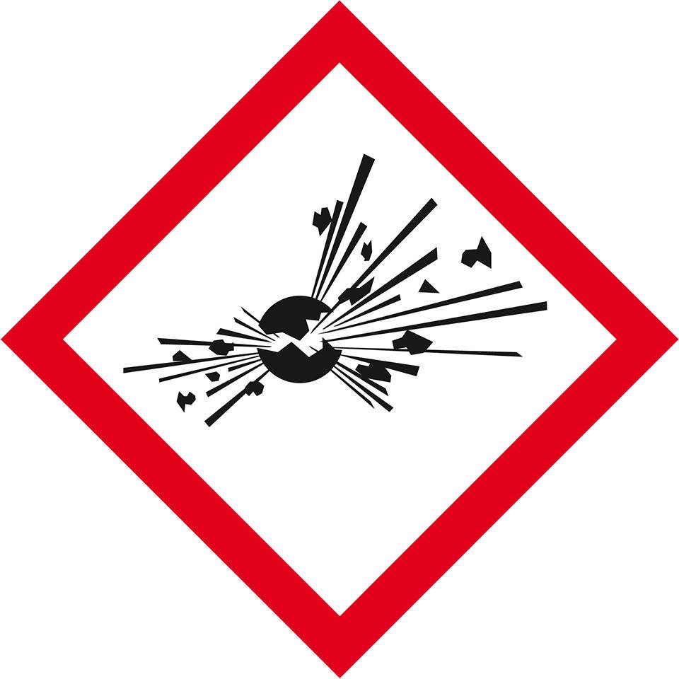 Gefahrensymbol Explodierende Bombe GHS 01, Folie, selbstklebend, 18x18mm, 8/Bogen, GHS-Verordnung