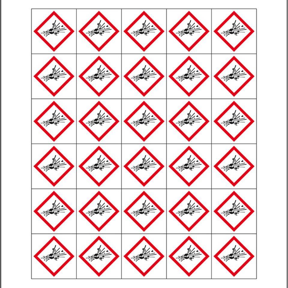 Minisymbol GHS 01 Explosive Stoffe, Polyesterfolie, selbstklebend, 20x20mm, 30/Bogen