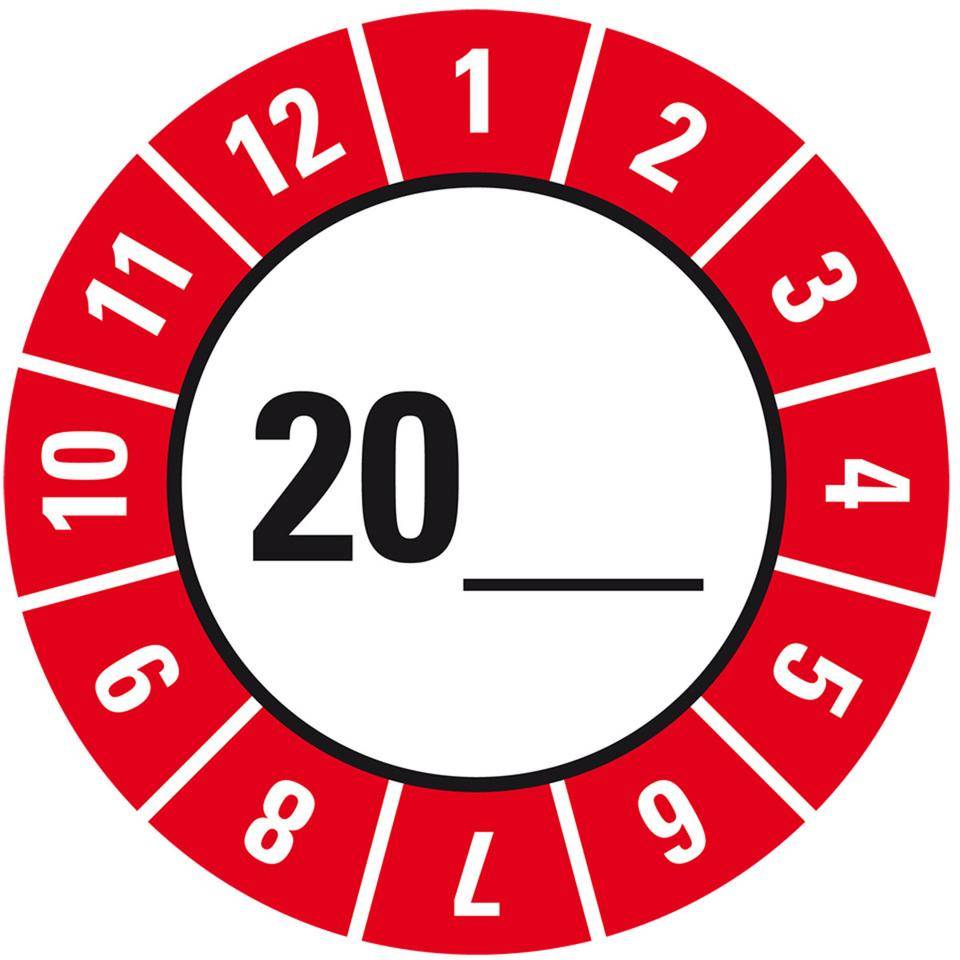 Prüfplakette für Grundetikett, zum Selbstbeschriften, rot/schwarz, Ø25mm, 21/Bogen
