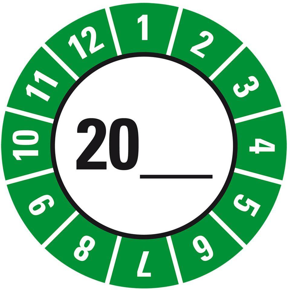 Prüfplakette für Grundetikett, zum Selbstbeschriften, grün/schwarz, Ø25mm, 21/Bogen
