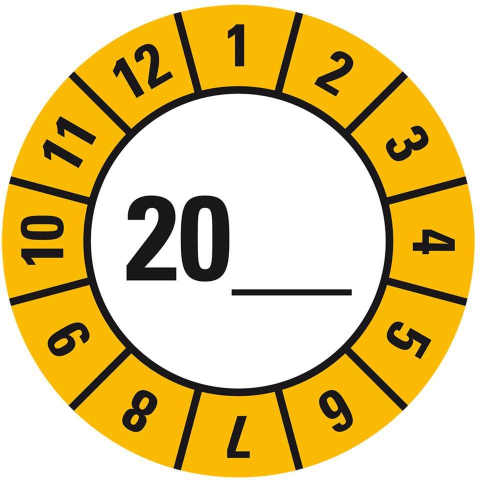 Prüfplakette für Grundetikett, zum Selbstbeschriften, gelb/schwarz, Ø25mm, 21/Bogen