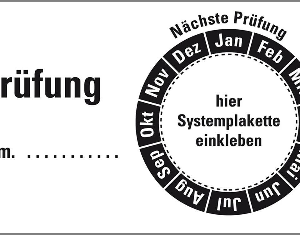 Grundetikett f.Systempl., Prüfung, gemäß , Nächste Prüfung, Folie, 80x50mm, 4/Bogen