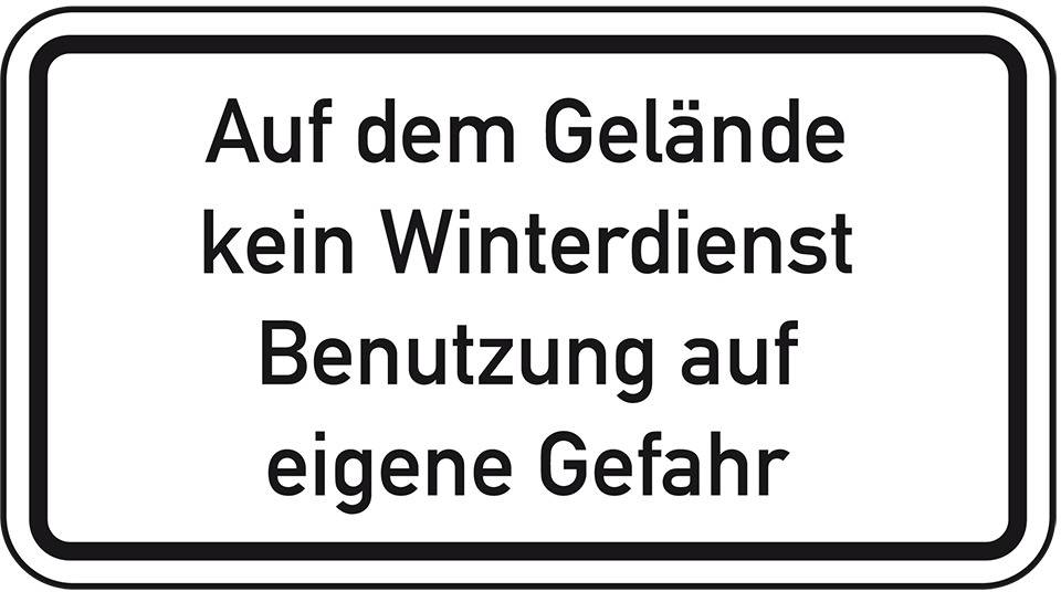 Hinweisschild Auf dem Gelände kein Winterdienst, Aluminium RA0, reflektierend, 600x330mm, DIN 67520